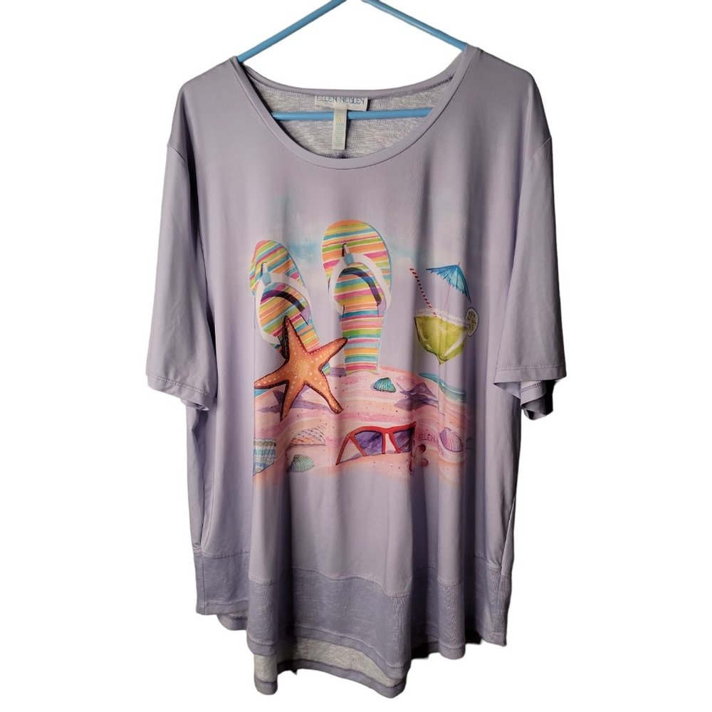 Ellen Negley Art & Sol Size 3X Womens Top Beach Print Art to Wear Shirt